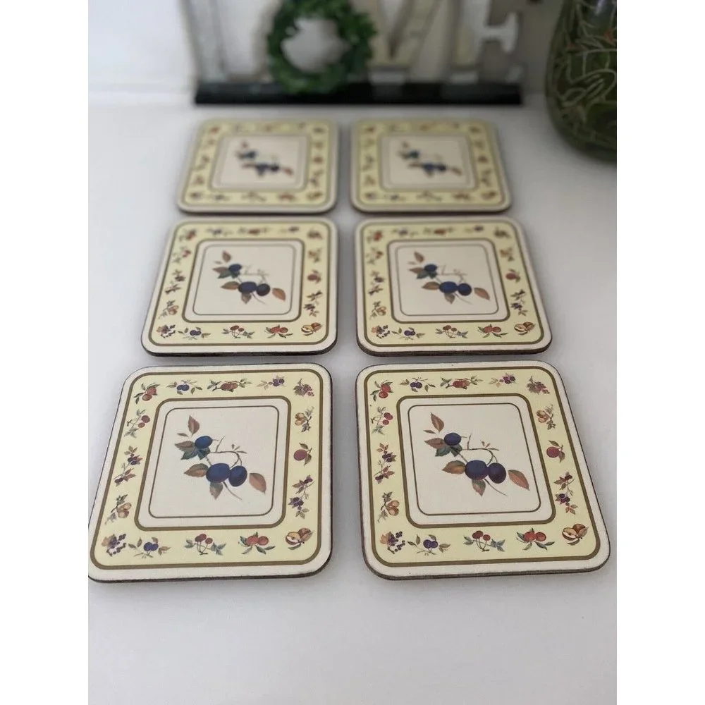 Vintage Royal Worcester Evesham Cork Backed Coasters Set Of 6 In Box 4.25